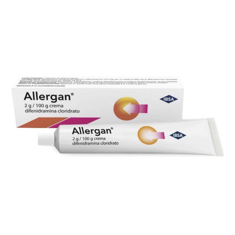 Allergan Crema 2g/100g Difenidramina Cloridrato Trattamento Dermatiti Eritema e Punture di Insetti, 30g