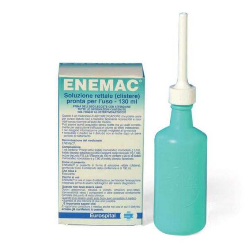 Enemac 130 ml clistere rettale a base di fosfato di sodio per stitichezza ostinata e preparazione esami Enemac 130 ml clistere rettale a base di fosfato di sodio per stitichezza ostinata e preparazione esami