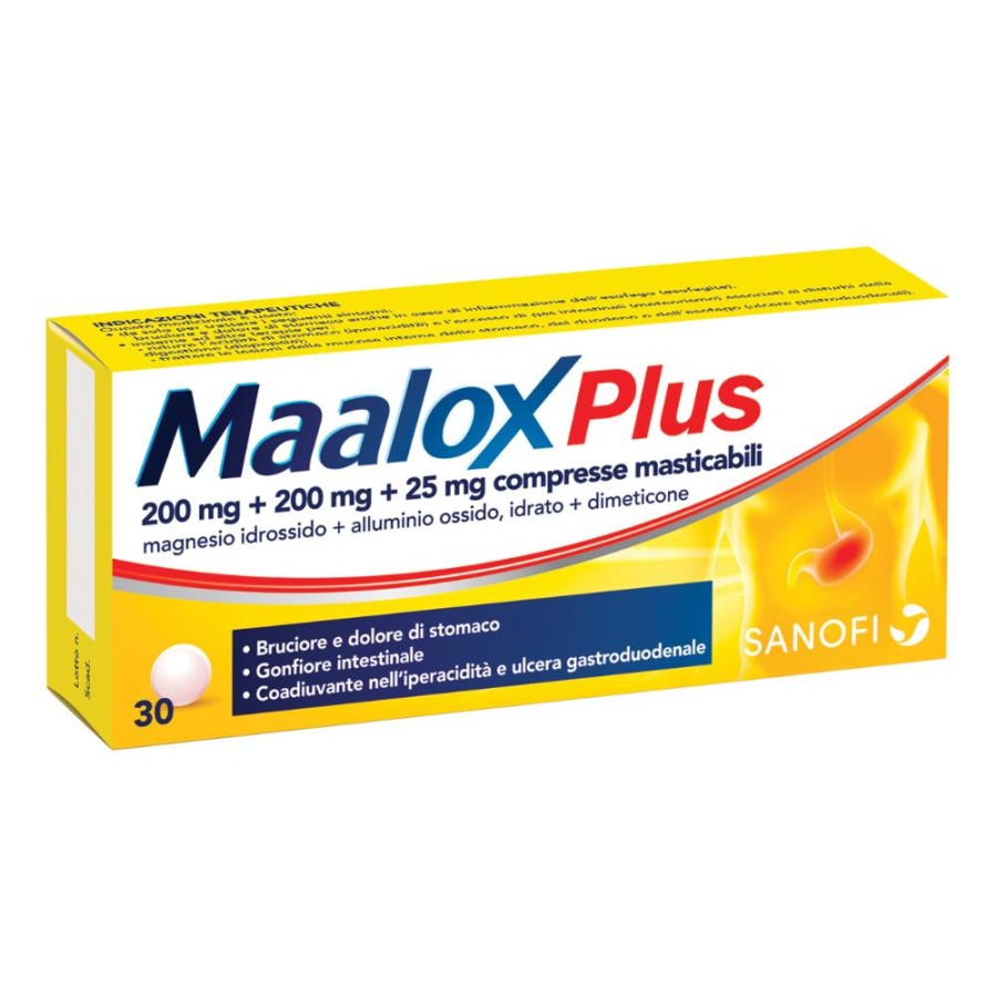 Maalox Plus 200 Mg + 200 Mg + 25 Mg Compresse Masticabili 30 Compresse