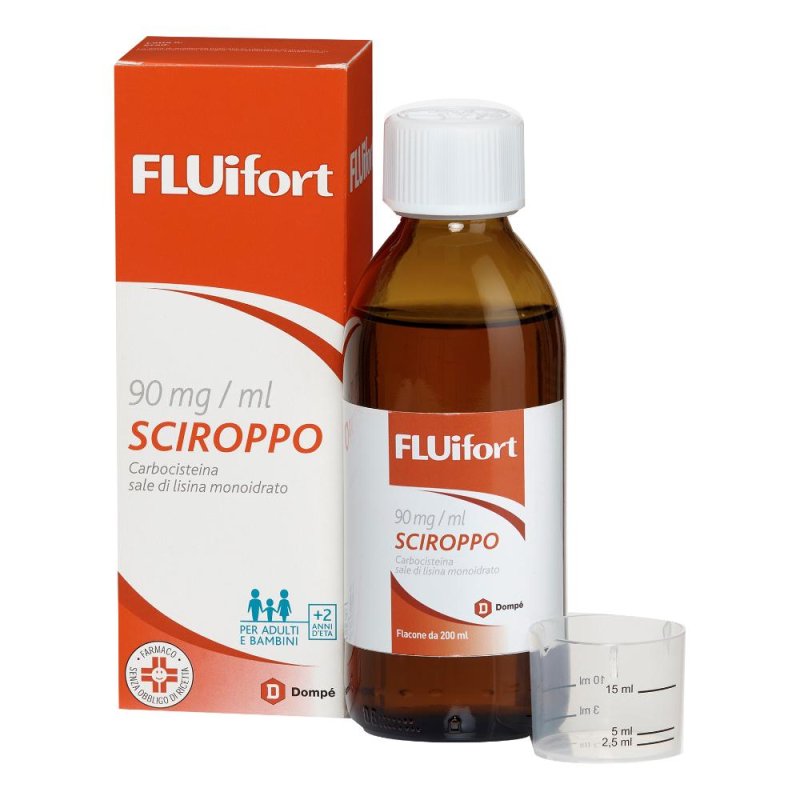 Fluifort 90 mg/ml sciroppo per la tosse con muchi 200 ml mucolitico e fluidificante Fluifort 90 mg/ml sciroppo per la tosse con muchi 200 ml mucolitico e fluidificante