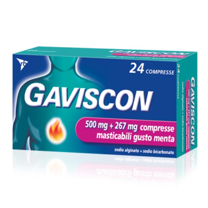 Gaviscon 500 Mg + 267 Mg Compresse Masticabili Gusto Menta 24 Compresse In Blister Gaviscon 500 Mg + 267 Mg Compresse Masticabili Gusto Menta 24 Compresse In Blister