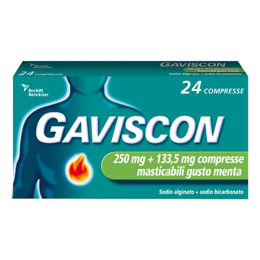 Gaviscon 250 Mg + 133,5 Mg Compresse Masticabili Gusto Menta 24 Compresse