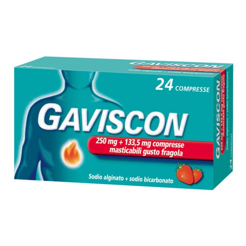 Gaviscon 24 Compresse Gusto Fragola 250+133,5mg Gaviscon 24 Compresse Gusto Fragola 250+133,5mg