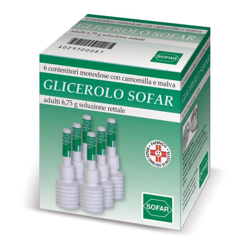 Alfasigma Glicerolo Adulti 6,75g Soluzione Rettale con Camomilla e Malva Trattamento Stitichezza Occasionale 6 Contenitori Monodose