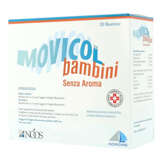 Movicol bambini senza aroma 20 bustine 6,9 mg in polvere soluzione orale - Norgine Italia Srl Movicol bambini senza aroma 20 bustine 6,9 mg in polvere soluzione orale - Norgine Italia Srl