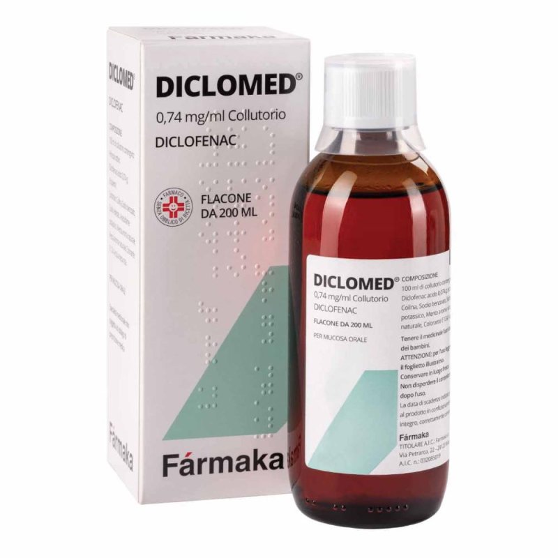 Diclomed Collutorio 0,74ml/ml Diclofenac Trattamento di Stati Infiammatori del Cavo Orofaringeo 200ml Diclomed Collutorio 0,74ml/ml Diclofenac Trattamento di Stati Infiammatori del Cavo Orofaringeo 200ml