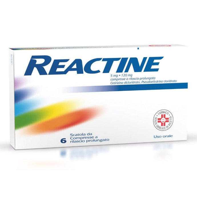 Reactine 5 Mg + 120 Mg Compresse A Rilascio Prolungato, 6 Compresse In Blister Pvc-Aclar-Al Reactine 5 Mg + 120 Mg Compresse A Rilascio Prolungato, 6 Compresse In Blister Pvc-Aclar-Al