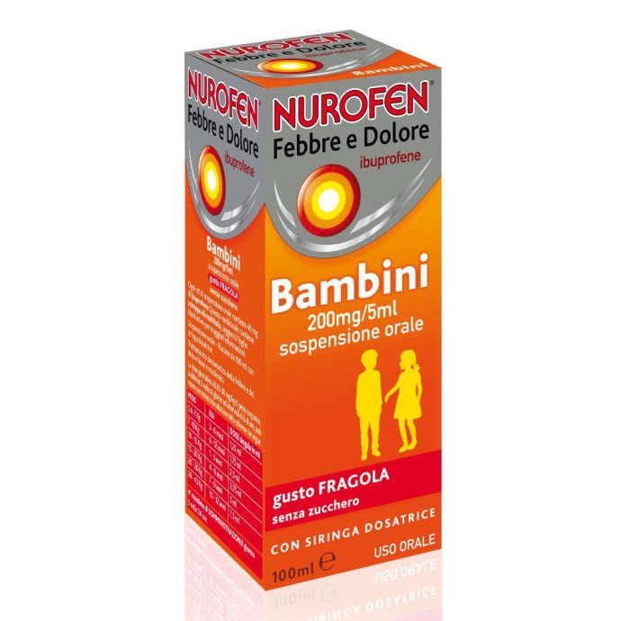 Nurofen Febbre D 200 Mg/5 Ml Sospensione Orale Gusto Fragola Senza Zucchero Flacone Da 100 Ml Con Siringa Dosatrice Nurofen Febbre D 200 Mg/5 Ml Sospensione Orale Gusto Fragola Senza Zucchero Flacone Da 100 Ml Con Siringa Dosatrice