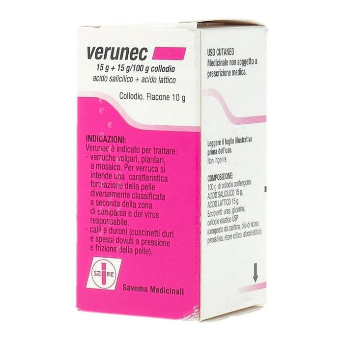Verunec collodio 10 g con acido salicilico e acido lattico per verruche e calli Verunec collodio 10 g con acido salicilico e acido lattico per verruche e calli