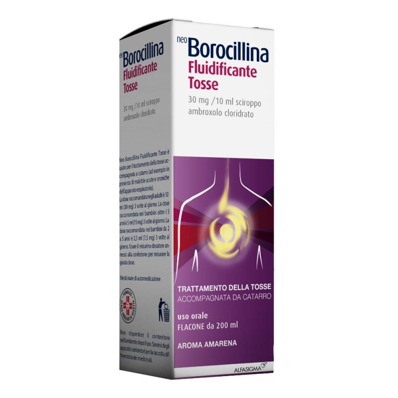 Neoborocillina fluidificante tosse 30 mg/10 ml sciroppo 200 ml mucolitico Neoborocillina fluidificante tosse 30 mg/10 ml sciroppo 200 ml mucolitico