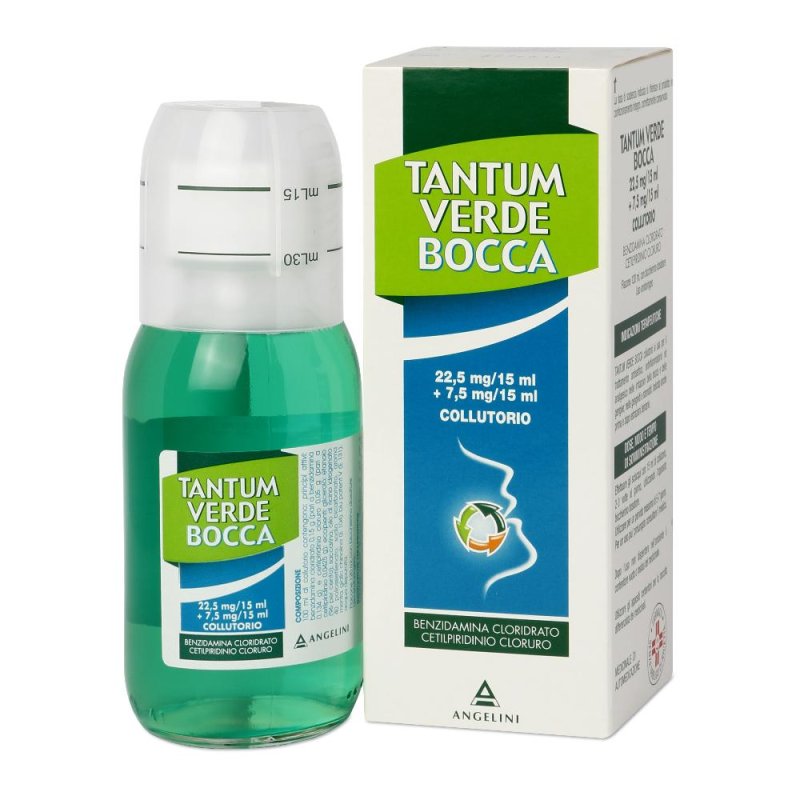 Tantum Verde bocca 22,5mg/15ml + 7,5mg/15ml gengivite e stomatite collutorio 120ml Tantum Verde bocca 22,5mg/15ml + 7,5mg/15ml gengivite e stomatite collutorio 120ml