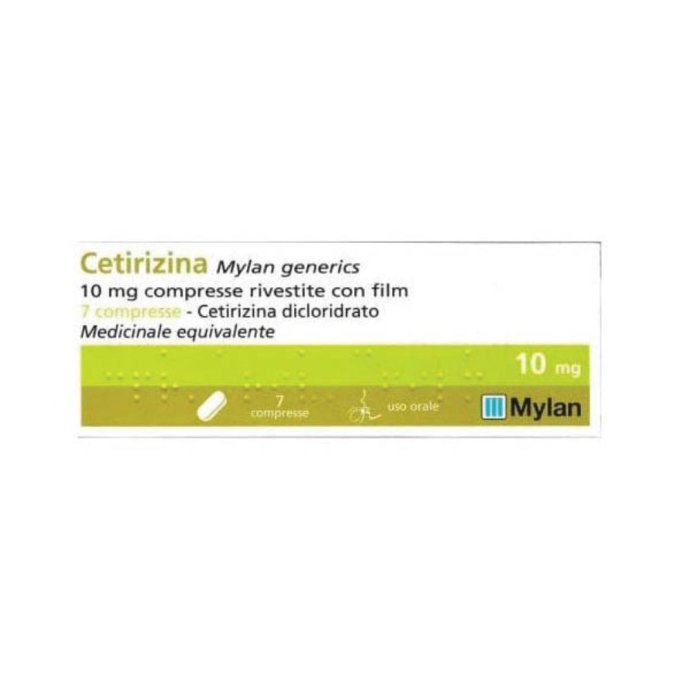 Cetirizina Mylan 10 mg 7 compresse - Trattamento per Rinite Allergica e Orticaria Cetirizina Mylan 10 mg 7 compresse - Trattamento per Rinite Allergica e Orticaria
