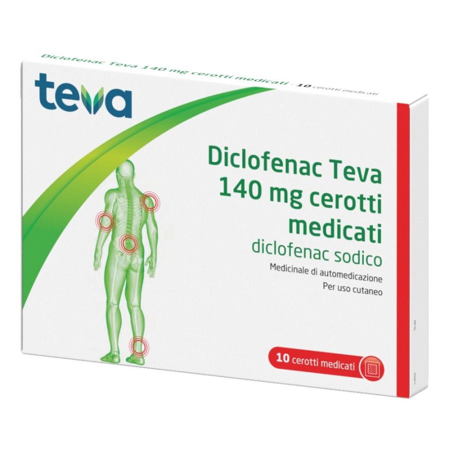 Diclofenac Teva 140 mg Cerotti Medicati Antinfiammatori 10 Cerotti Transdermici per Dolori Muscolari e Articolari Diclofenac Teva 140 mg Cerotti Medicati Antinfiammatori 10 Cerotti Transdermici per Dolori Muscolari e Articolari