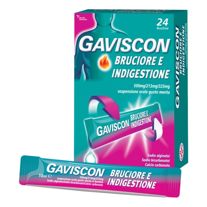 Gaviscon bruciore e indigestione per acidità di stomaco 24 bustine menta Gaviscon bruciore e indigestione per acidità di stomaco 24 bustine menta