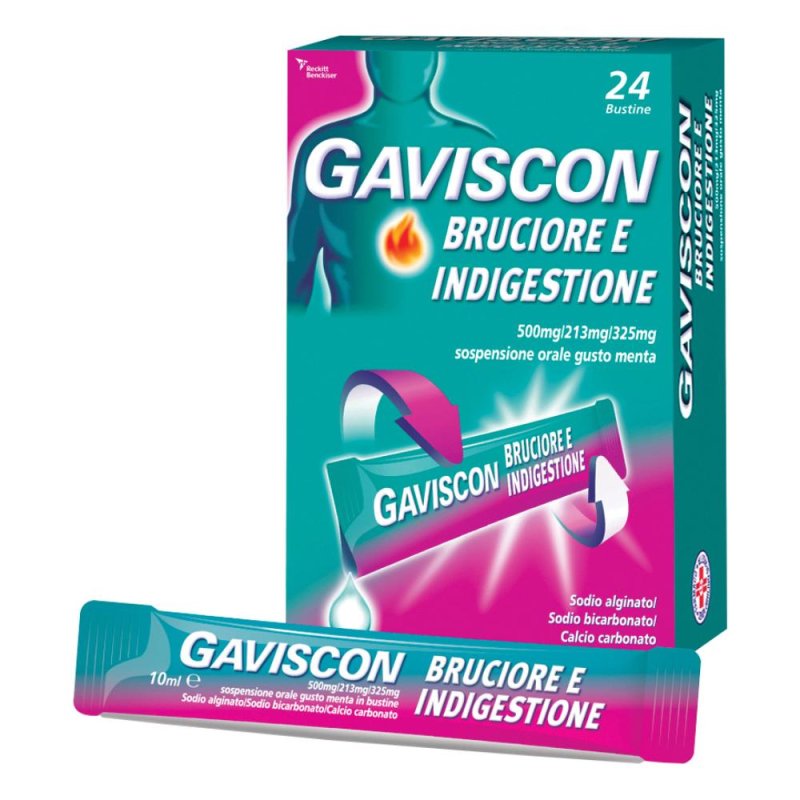 Gaviscon bruciore e&nbsp;indigestione per&nbsp;acidit&agrave; di stomaco 24 bustine menta