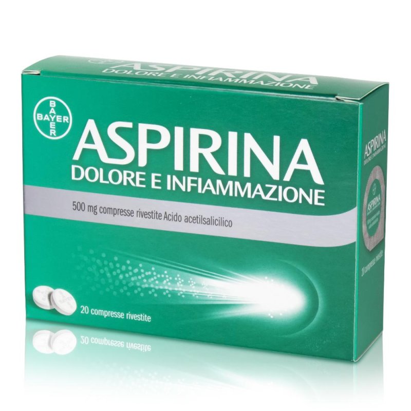 Aspirina dolore infiammazione 500 mg 20 compresse per febbre, mal di testa e dolori muscolari