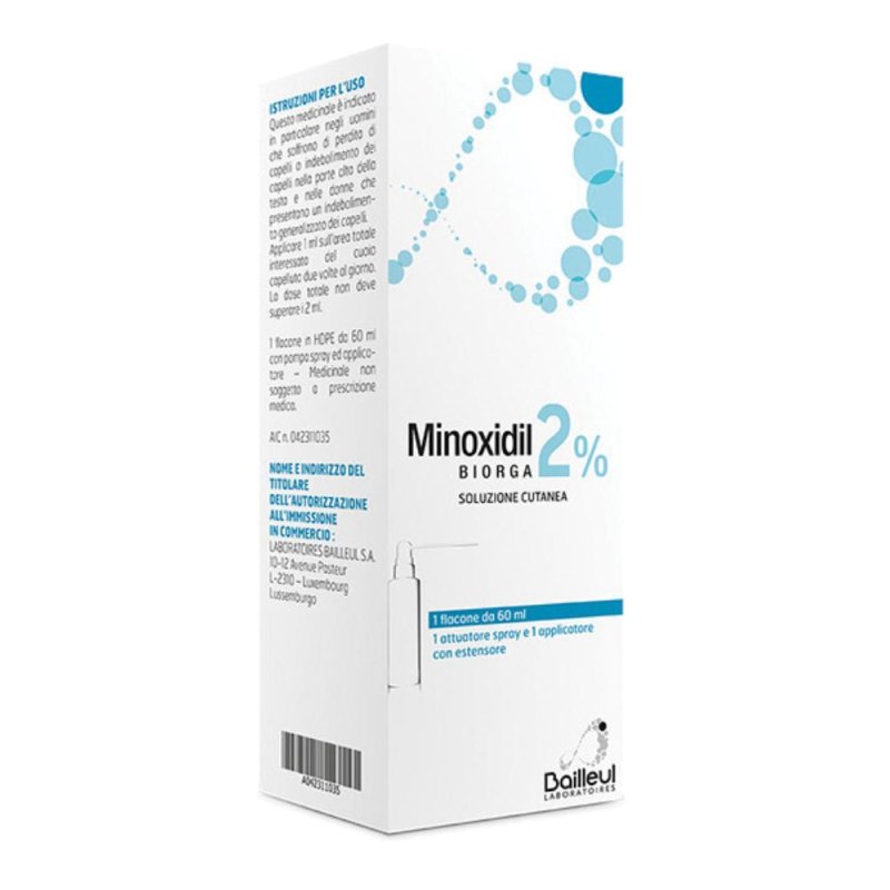 Minoxidil Biorga 2% Soluzione Cutanea 1 Flacone Hdpe 60 Ml Con Pompa Spray E Applicatore Minoxidil Biorga 2% Soluzione Cutanea 1 Flacone Hdpe 60 Ml Con Pompa Spray E Applicatore