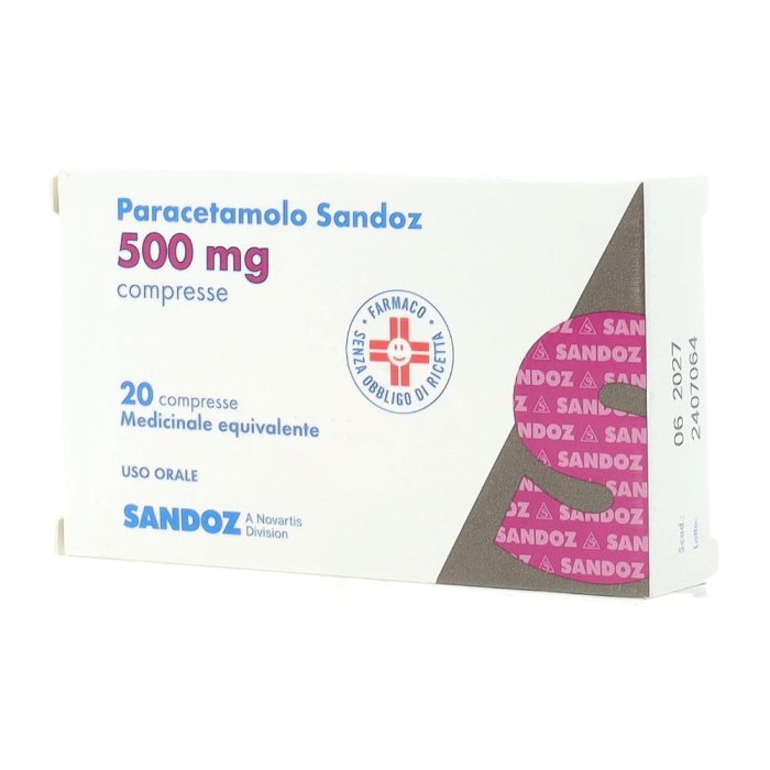 Paracetamolo Sandoz 500 mg 20 Compresse Analgesico Antipiretico per Dolore e Febbre
