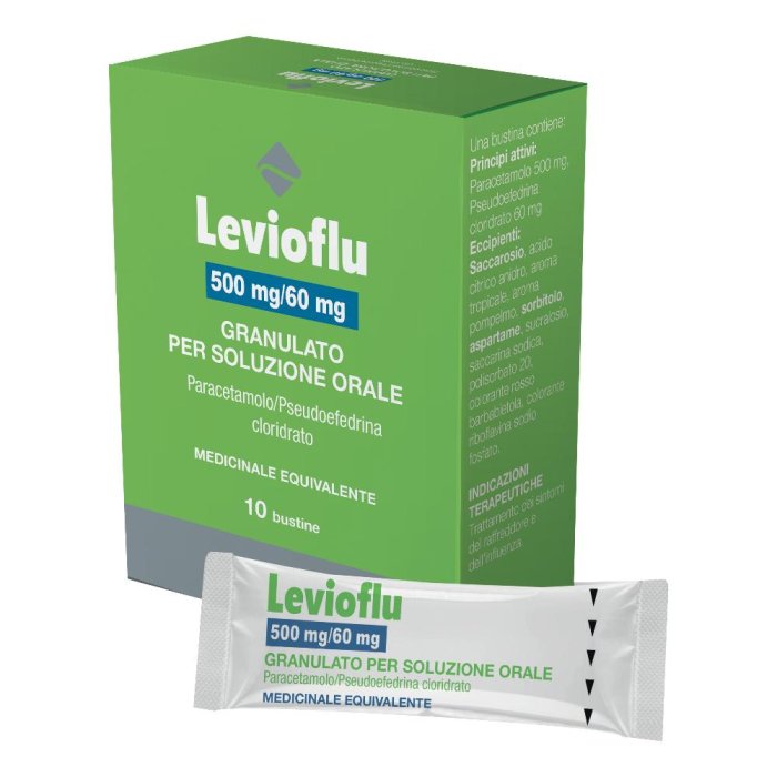 Levioflu 10 bustine 500 mg + 60 mg - granulato orale per stati influenzali e sindromi da raffreddamento Levioflu 10 bustine 500 mg + 60 mg - granulato orale per stati influenzali e sindromi da raffreddamento