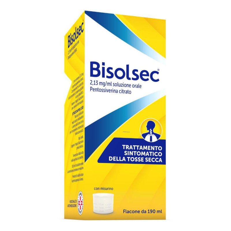 Bisolsec sciroppo per tosse secca, azione rapida, adulti e bambini 6+ Flacone 190 ml Bisolsec sciroppo per tosse secca, azione rapida, adulti e bambini 6+ Flacone 190 ml