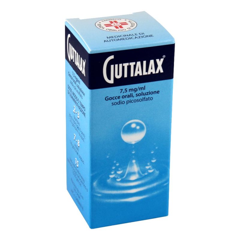 Guttalax gocce orali 7,5 mg/ml flacone 15 ml - lassativo in gocce a base di sodio picosolfato Guttalax gocce orali 7,5 mg/ml flacone 15 ml - lassativo in gocce a base di sodio picosolfato