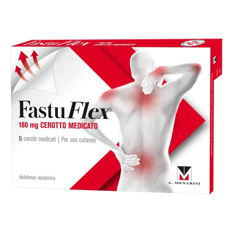 Fastuflex Cerotto Medicato 180mg Diclofenac Epolamina Antidolorifico Locale 5 Cerotti da 10 x 14 cm Fastuflex Cerotto Medicato 180mg Diclofenac Epolamina Antidolorifico Locale 5 Cerotti da 10 x 14 cm