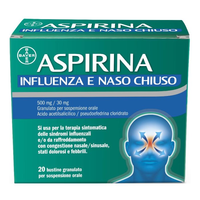 Aspirina Influenza e Naso Chiuso Antidolorifico Decongestionante contro Sintomi Influenzali 20 Buste Aspirina Influenza e Naso Chiuso Antidolorifico Decongestionante contro Sintomi Influenzali 20 Buste