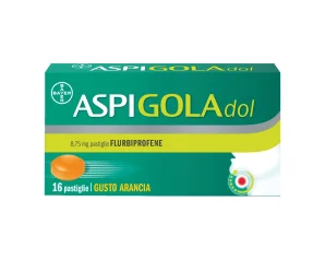 Aspi Gola Dol Caramelle Gola Antinfiammatorio per Mal di gola 16 Pastiglie Senza Zucchero Arancia