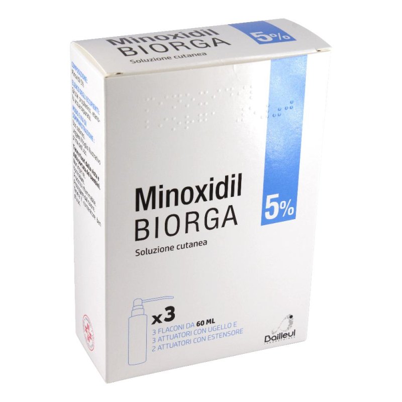 Minoxidil Biorga Soluzione Cutanea 5 Percento Anticaduta Capelli 3 Flaconi da 60 Millilitri per Uomo e Donna