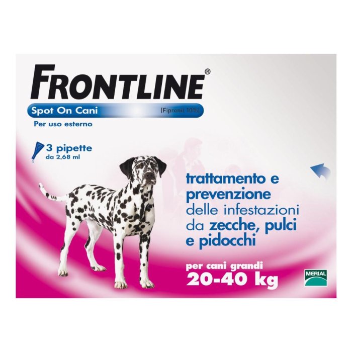 Frontline Spot per Cani 20-40 Chilogrammi Antiparassitario Antipulci e Zecche Confezione da 3 Pipette Frontline Spot per Cani 20-40 Chilogrammi Antiparassitario Antipulci e Zecche Confezione da 3 Pipette