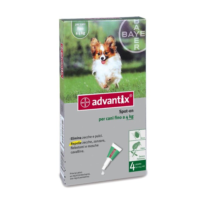 Advantix Spot-On Antiparassitario per Cani fino a 4 kg - 4 pipette monodose da 0,4 ml Advantix Spot-On Antiparassitario per Cani fino a 4 kg - 4 pipette monodose da 0,4 ml