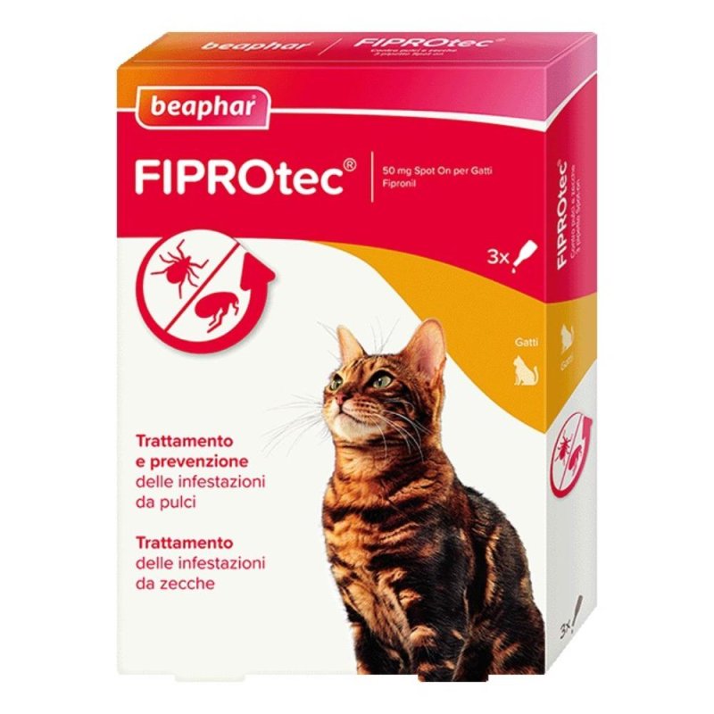 Beaphar Fiprotec per Gatto, 3 Pipette da 50 Milligrammi, Trattamento Antiparassitario Antipulci e Antizecche per Gatti Beaphar Fiprotec per Gatto, 3 Pipette da 50 Milligrammi, Trattamento Antiparassitario Antipulci e Antizecche per Gatti