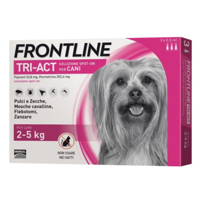 Frontline Tri Act per Cani 2–5 kg 3 Pipette da 0,5 Millilitri Antiparassitario Spot On Contro Pulci Zecche Pidocchi Pappataci e Zanzare Frontline Tri Act per Cani 2–5 kg 3 Pipette da 0,5 Millilitri Antiparassitario Spot On Contro Pulci Zecche Pidocchi Pappataci e Zanzare