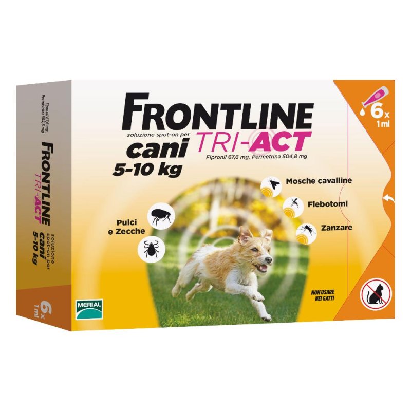 Frontline tri-act soluzione spot on cani 5-10 kg 6 pipette da 1 ml Frontline tri-act soluzione spot on cani 5-10 kg 6 pipette da 1 ml