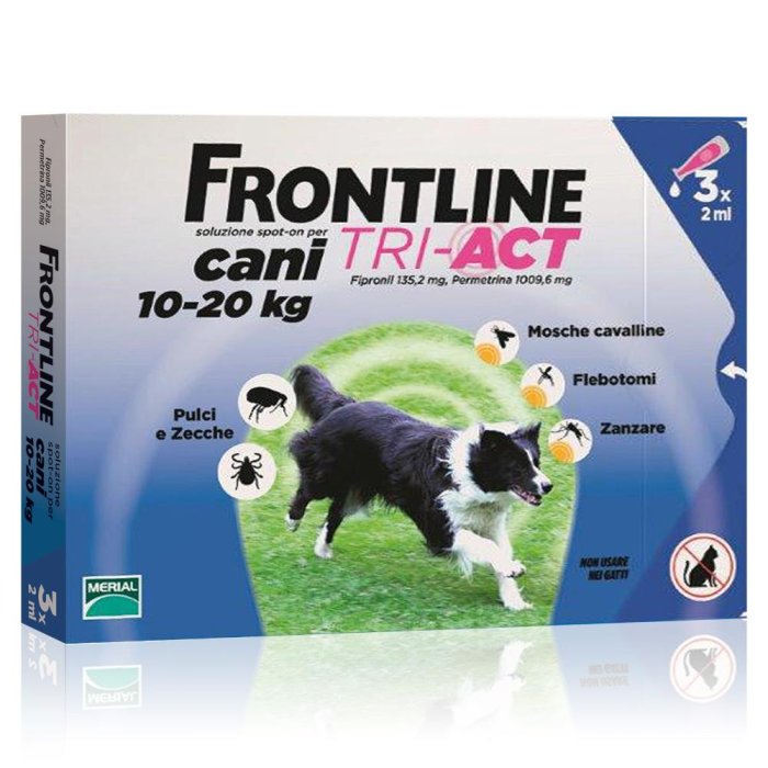 Frontline Tri-Act cane 10-20 kg 3 pipette da 2 ml antiparassitario spot-on contro pulci zecche e pappataci Frontline Tri-Act cane 10-20 kg 3 pipette da 2 ml antiparassitario spot-on contro pulci zecche e pappataci