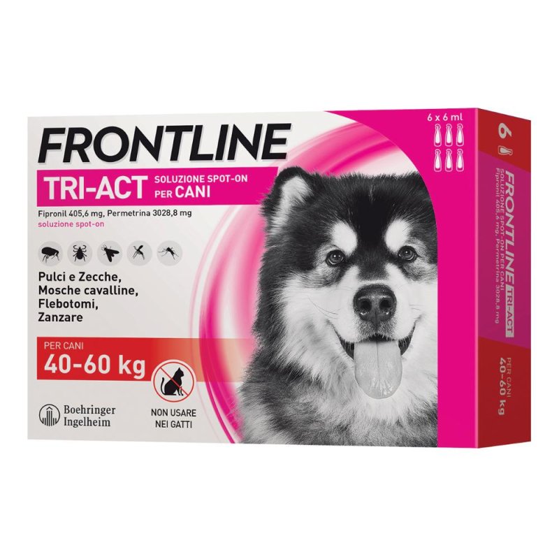 Frontline Tri-Act Spot-On Cani Kg 40-60 Antiparassitario Spot-On 6 Pipette da 6 ml Contro Pulci Zecche e Pappataci Frontline Tri-Act Spot-On Cani Kg 40-60 Antiparassitario Spot-On 6 Pipette da 6 ml Contro Pulci Zecche e Pappataci
