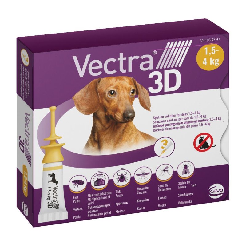 Vectra 3D Spoton Cani 1,5-4 kg 3 Pipette Antiparassitario Antipulci e Antizecche Vectra 3D Spoton Cani 1,5-4 kg 3 Pipette Antiparassitario Antipulci e Antizecche