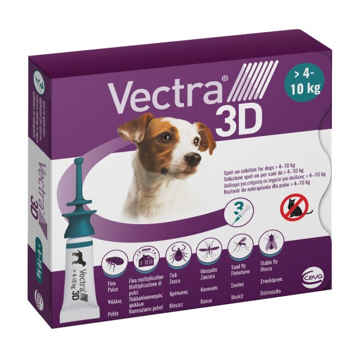 Vectra 3D Spot On per Cani 4-10 kg Antiparassitario Spoton contro Pulci Zecche e Pappataci 3 Pipette