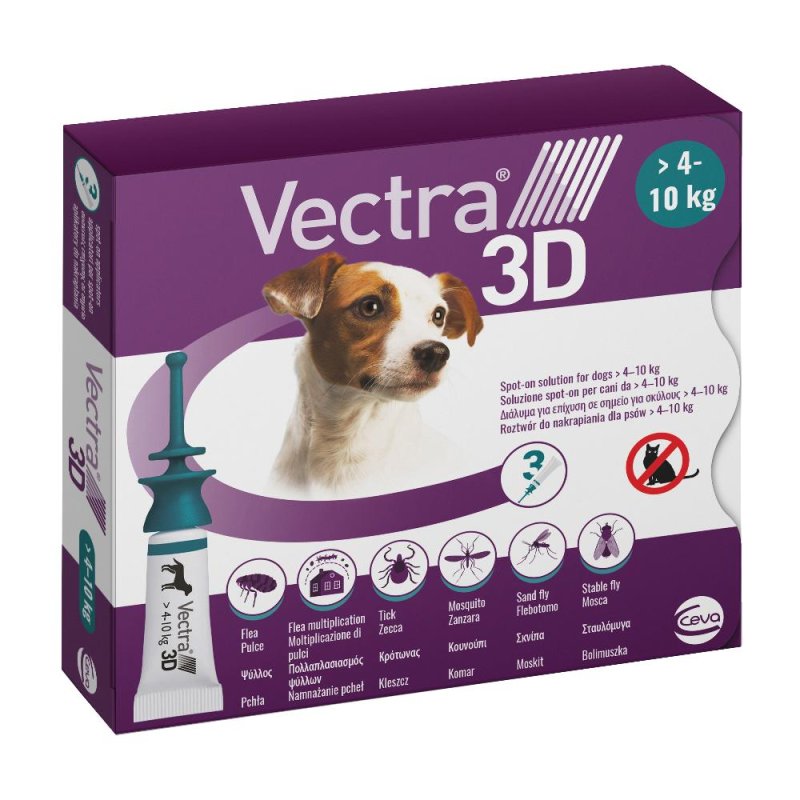 Vectra 3D Spot On per Cani 4-10 kg Antiparassitario Spoton contro Pulci Zecche e Pappataci 3 Pipette Vectra 3D Spot On per Cani 4-10 kg Antiparassitario Spoton contro Pulci Zecche e Pappataci 3 Pipette