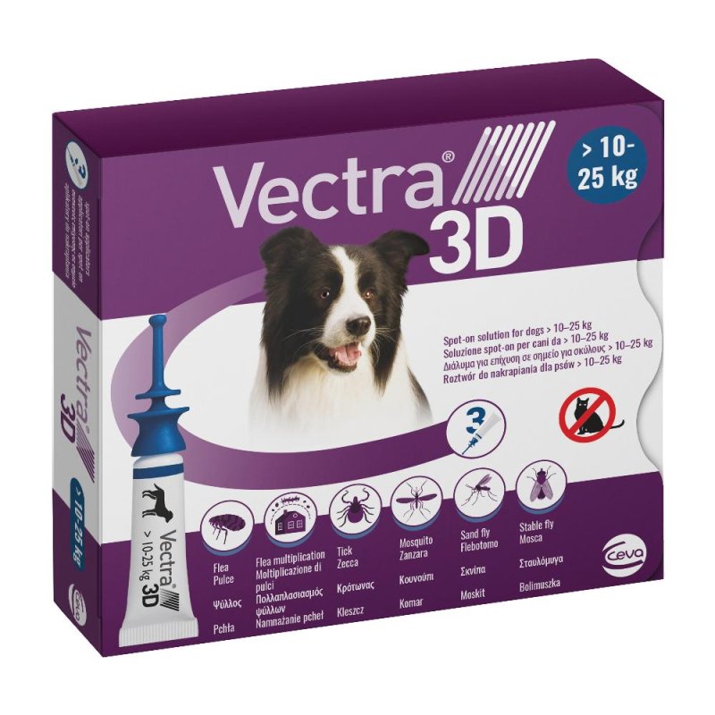 Vectra 3D Spoton Antipulci e Antizecche per Cani da 10 a 25 Chilogrammi, Confezione Blu da 3 Pipette Vectra 3D Spoton Antipulci e Antizecche per Cani da 10 a 25 Chilogrammi, Confezione Blu da 3 Pipette