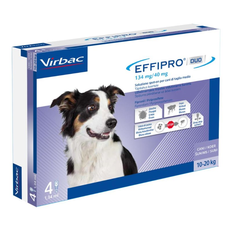 Effipro Duo per Cani 10‑20 Chilogrammi 4 Pipette Antiparassitario Spot On contro Pulci e Zecche Effipro Duo per Cani 10‑20 Chilogrammi 4 Pipette Antiparassitario Spot On contro Pulci e Zecche