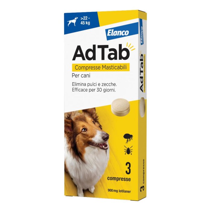 Adtab Per Cani Da 22 A 45kg 3 Compresse Masticabili 900mg Adtab Per Cani Da 22 A 45kg 3 Compresse Masticabili 900mg