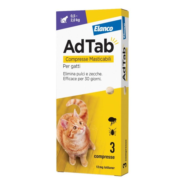 Adtab Per Gatti Da 0,5 A 2kg - 3 Compresse Masticabili 12mg Adtab Per Gatti Da 0,5 A 2kg - 3 Compresse Masticabili 12mg