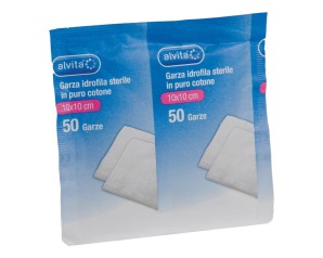 Garza idrofila Alvita sterile in puro cotone 100% per medicazione ferite 10X10 cm  50 pezzi