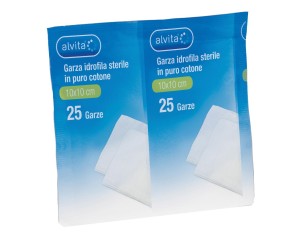 Compresse di garza idrofila sterile in puro cotone Alvita 10x10 25pz