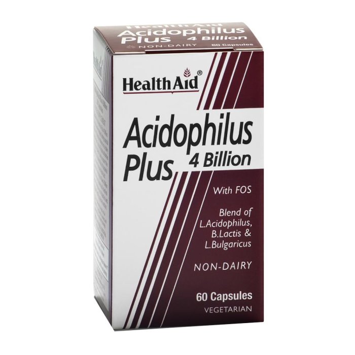 Acidophilus Plus 4 miliardi 60 capsule Health Aid probiotico per flora intestinale