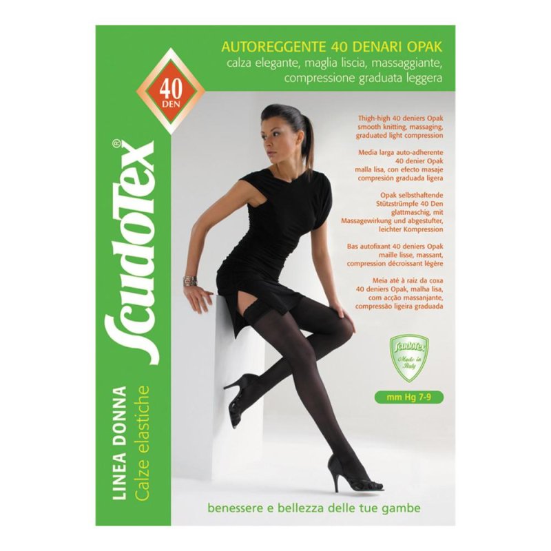 Scudotex Calze Autoreggenti 40 Den Daino Misura 3 Reggicalze Contenitive Donna Color Carne