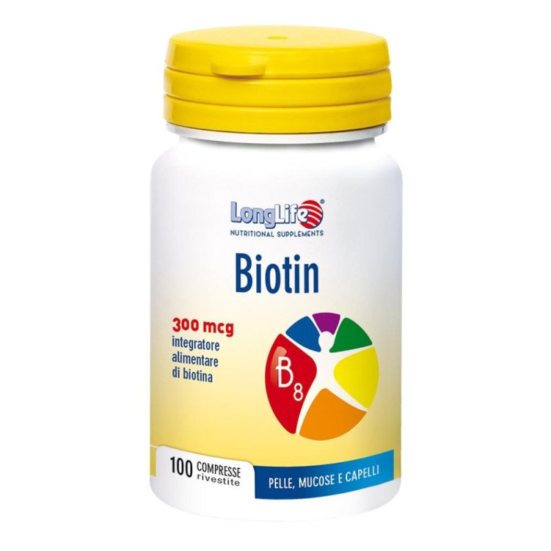LongLife Biotin Integratore di Biotina 100 Compresse per Capelli Pelle e Unghie