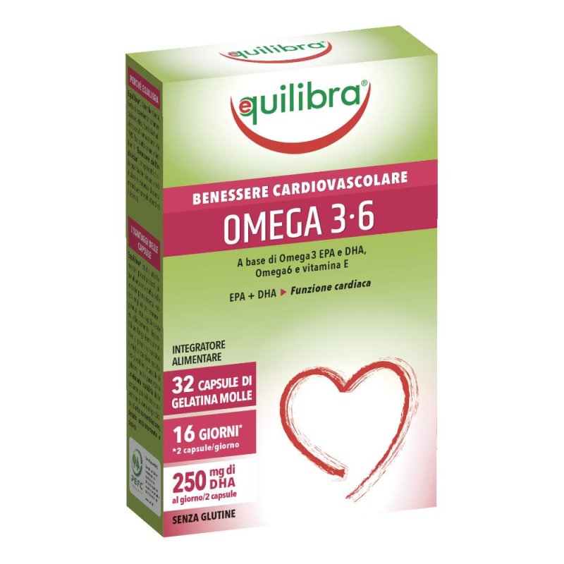 Equilibra Omega 3-6 Integratore Alimentare in Capsule &ndash; 32 Perle per il Benessere Cardiovascolare e Metabolico
