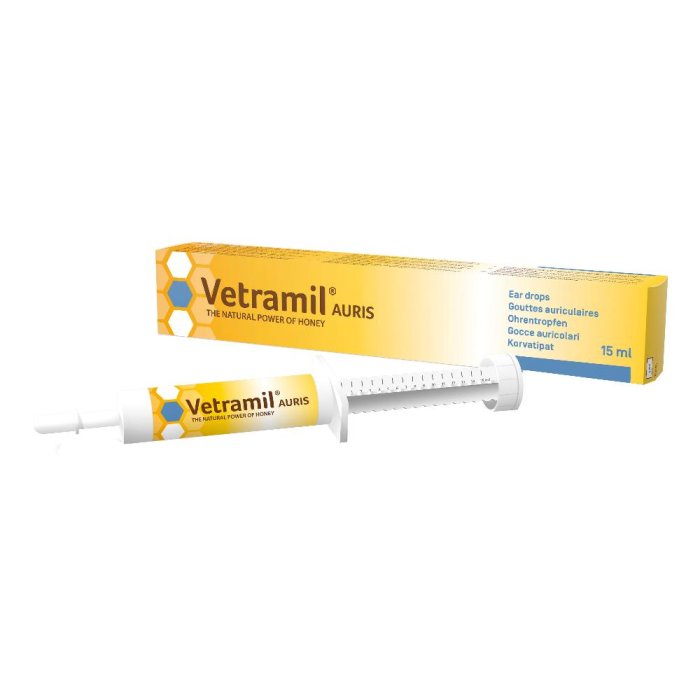 Vetramil Auris Siringa 15 ml &ndash; Soluzione Otopica per Cani e Gatti con Miele Medicale, Igiene e Benessere delle Orecchie